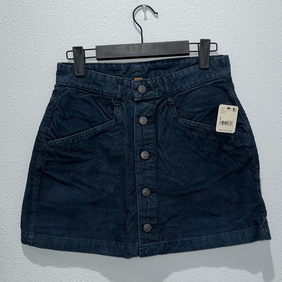 NWT Free People Ray Cord Mini Skirt corduroy ebony black button up - Picture 5 of 6